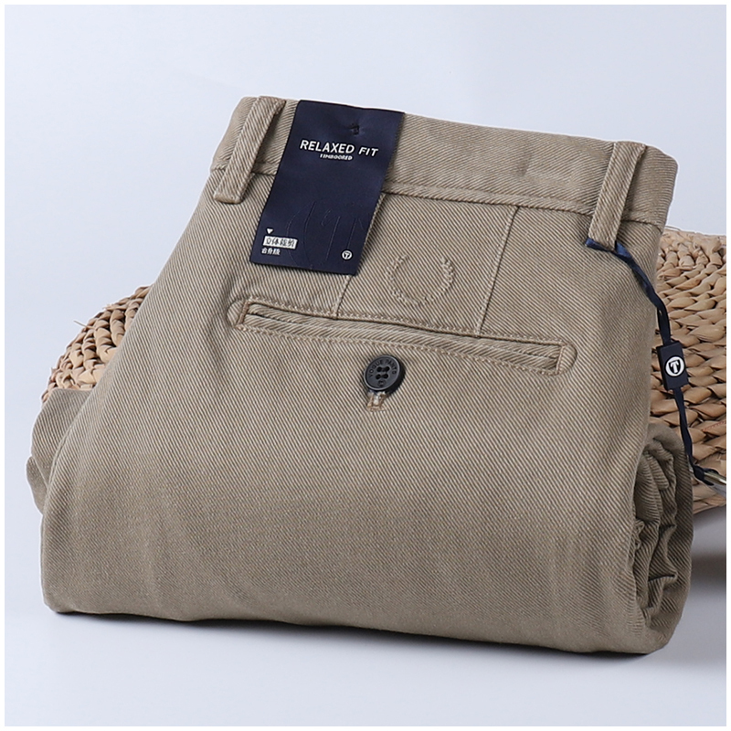 Autumn and Winter Thick Khaki Men's Casual Pants, Combed Cotton High-End Twill Texture, Business Loose Straight-Leg Pants for Men