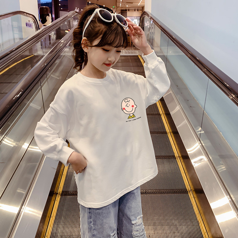 Girls thick T-shirt spring and autumn new 2021 popular thin children's tops big children's round neck spring clothes girls children's clothes