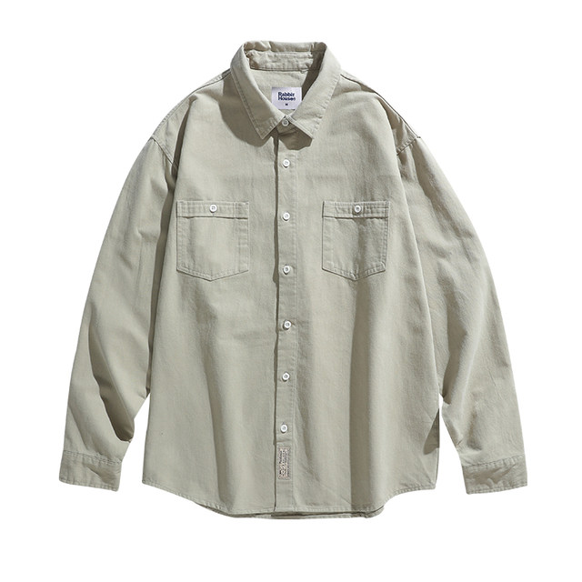 Tu Xiansen Spring and Autumn Retro Carbon Textured Loose Cotton Shirt Men's Versatile Long Sleeve Work Shirt Jacket trendy