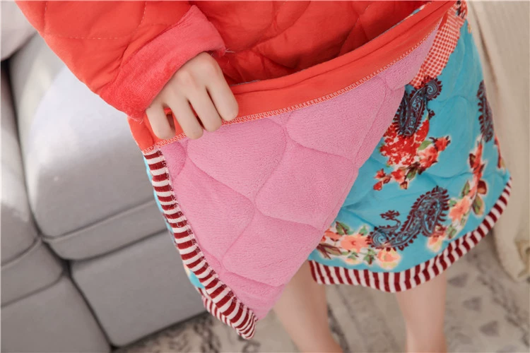Áo ngủ nữ mùa đông dày ba lớp đồ ngủ dài cộng với nhung thanh niên nhung san hô nhung áo choàng ấm áp