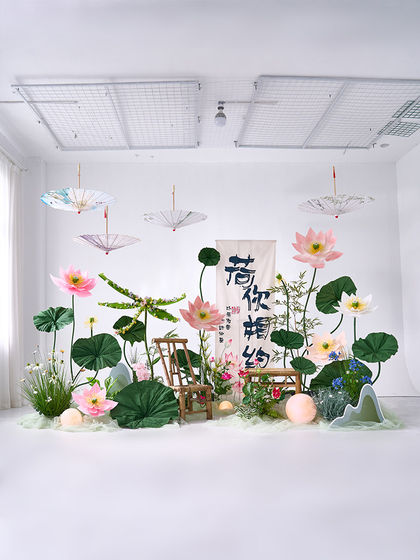 Lotus Artificial Flower Arrangement, Landscaping Decoration, Green Plant Scene Ornaments, Fake Flowers, Lotus Leaves, Chinese Restaurant Photo Props