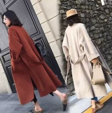 Áo khoác len phong cách Hepburn của phụ nữ giữa chiều dài 2020 mùa xuân và mùa thu Phiên bản Hàn Quốc phổ biến xu hướng áo len cashmere trên đầu gối - Trung bình và dài Coat