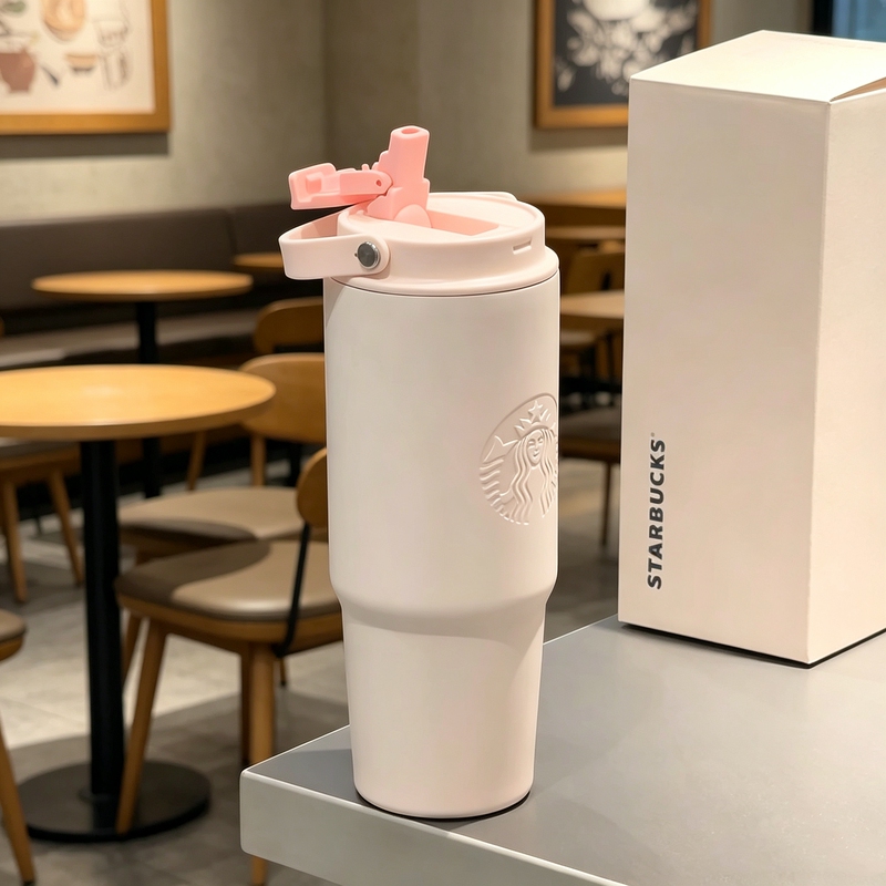 Starbucks Cup, Ice Straw Cup, Large-Capacity Coffee Cup, High-Looking Office Car Water Cup, Gift for Girls