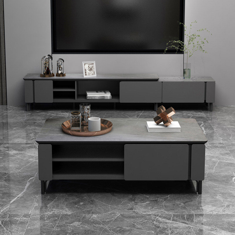 Rock plate TV cabinet Tea Table Composition Modern Minima Grey Small Family of Light Extravagant Wind telescopic TV enclosure New