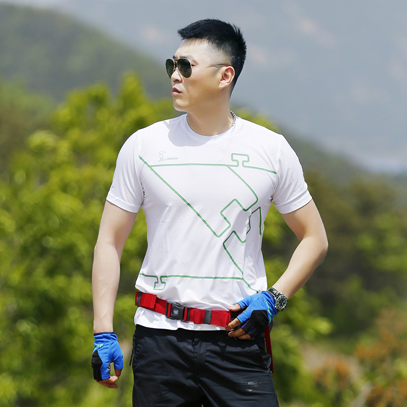 Outdoor new men's speed dry short sleeves T-shirt round collar elastic quick dry blouse hiking mountaineering hiking tours