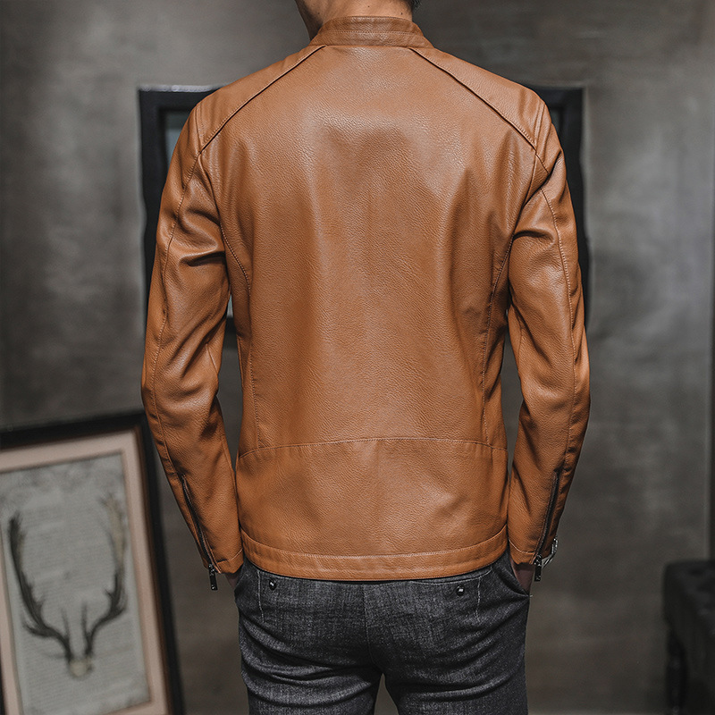 Mùa thu / đông nam da áo khoác áo khoác Hàn Quốc phiên bản của thanh niên đứng cổ áo sinh viên PU leather jacket chắn gió ấm áo khoác da