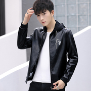 Xuân Thu nam trùm đầu da thêu áo khoác áo khoác Hàn Quốc phiên bản của thanh niên PU da đầu máy áo khoác da áo khoác sinh viên