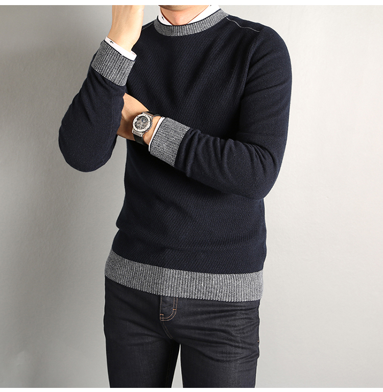 Người đàn ông Ý cao cấp tinh khiết cashmere sợi người đàn ông vòng cổ áo len cashmere áo len áo len daz405