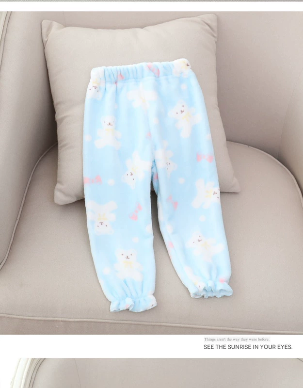 Trẻ em mùa thu và mùa đông dày mềm flannel pyjama cô gái hoạt hình san hô lông cừu nhà quần cha mẹ mặc trẻ em quần nữ quần áo gia đình mùa đông