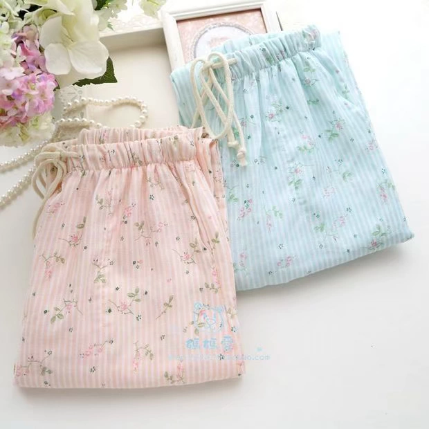 2 phụ nữ mùa hè cotton đôi gạc quần ngủ quần nhà nhà quần giản dị bánh mỏng hoa