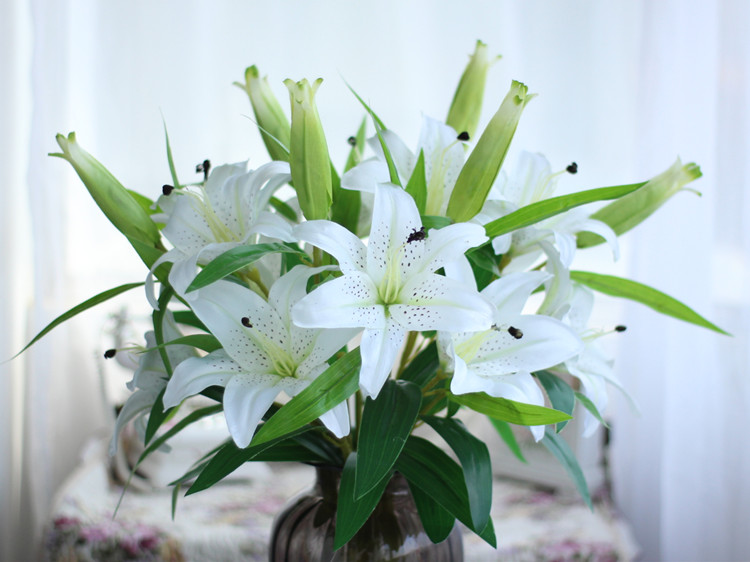 3 bông hoa lily / hoa phong lan hoa giả hoa trang trí phòng khách hoa vườn hoa sàn. - Hoa nhân tạo / Cây / Trái cây tuong cay gia