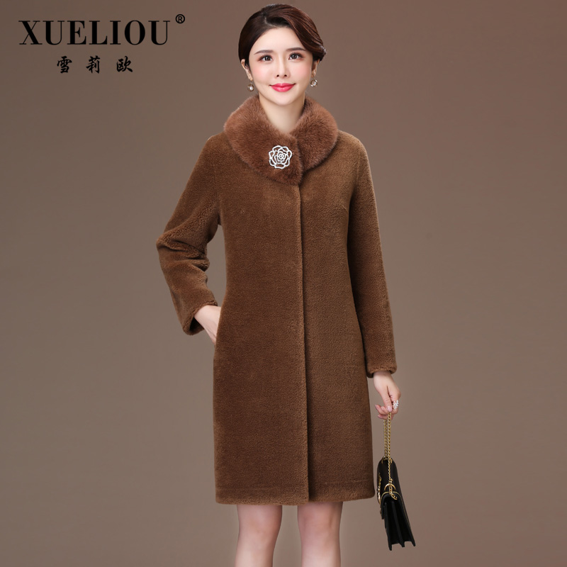 Shirley ORet vào mùa đông 2019 Haining trung niên len lông áo trung niên chồn len mới phụ nữ áo khoác cashmere của