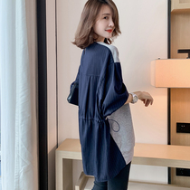 CATHYLADI Korean version of loose round neck straight shirt printing drawstring in long clothes European goods temperament fake two pieces