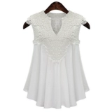 Летняя женская модная новая шифоновая рубашка больших размеров в европейском и американском стиле для полных девушек без рукавов с v-образным вырезом и кружевным плиссированным топом