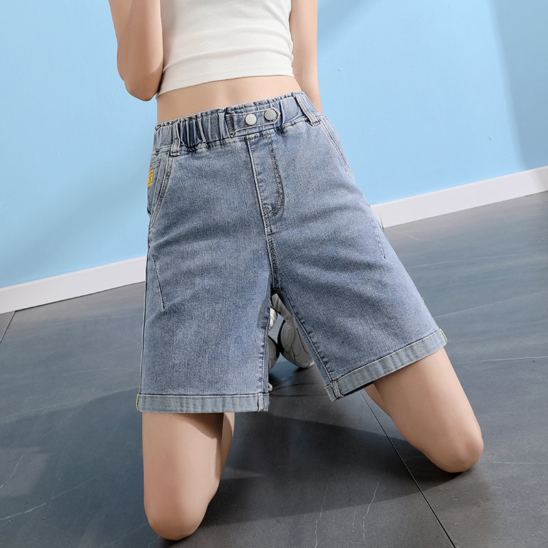 High waist 50% denim shorts female summer 2022 new large size loose tightness tightness waist straight cylinder 40% wide leg pants