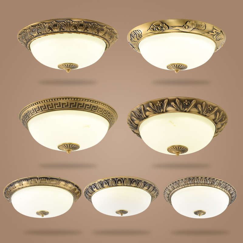 American and European Style All-Copper Ceiling Lamp for Living Room and Bedroom, Antique Style Retro Balcony Entrance Outdoor Corridor Ceiling Lamp