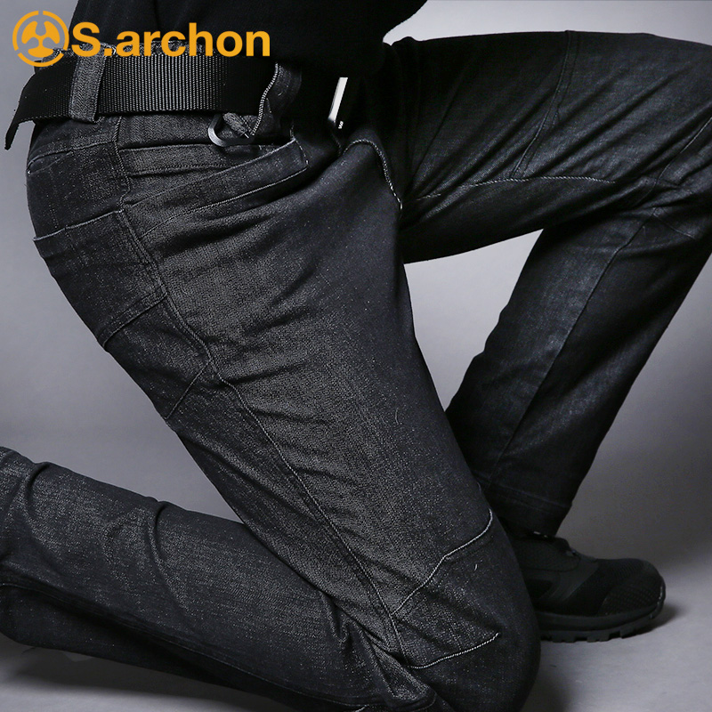 Tactical Jeans Male elastic loose autumn winter abrasion resistant multiple pockets Outdoor for training and fitting pants men