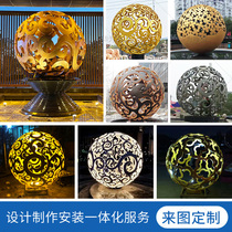 Stainless steel hollow ball sculpture custom large metal iron Magic Cube abstract luminous waterscape square landscape ornaments