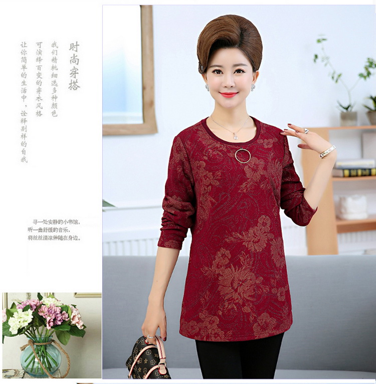 Mẹ tải quần áo mùa thu và trung niên cộng với áo nhung dày ấm áp áo thun dài tay áo phông cỡ lớn quần áo nữ trung niên áo lẻ trung niên
