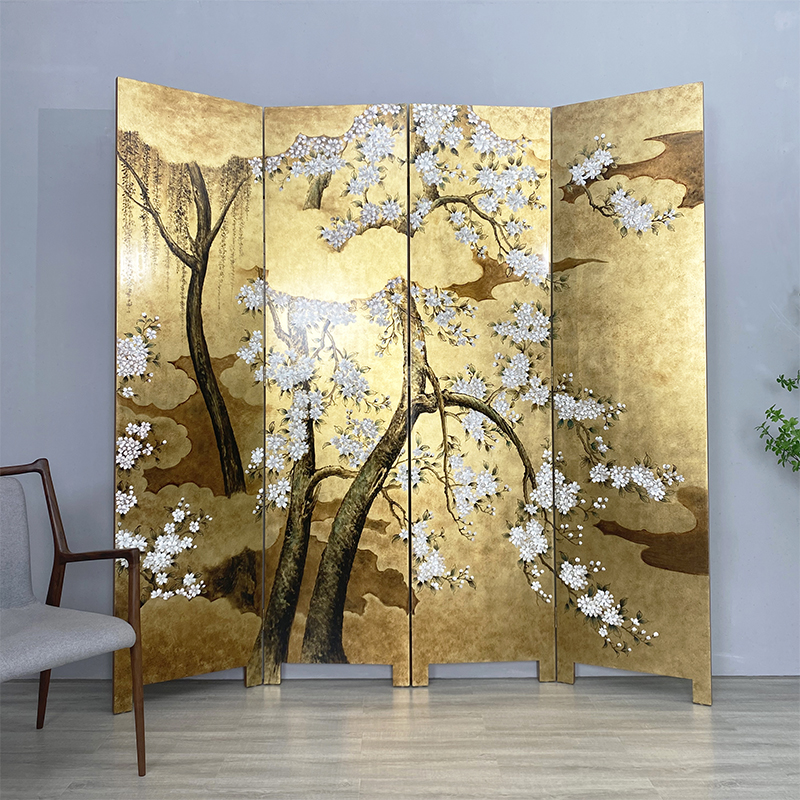 Chinese Partition Living Room Dining Room Dining Room Folding Fold Mobile Retro Lacquer Painting Gold Leaf Screen Hotel Office Genguan Custom