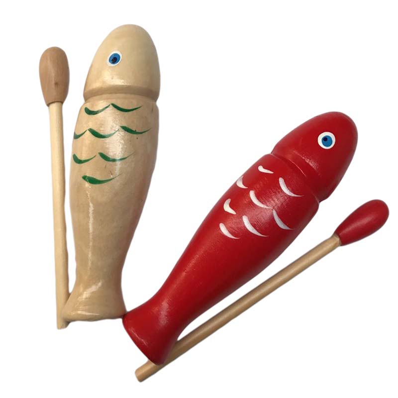 The company promotes Orff children's percussion instruments early education teaching aids ringing cylinder red natural color small wooden fish-shaped pole