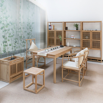 New Chinese style tea table and chair combination Zen tea table drinking tea table old elm paint-free furniture solid wood tea table table tea room