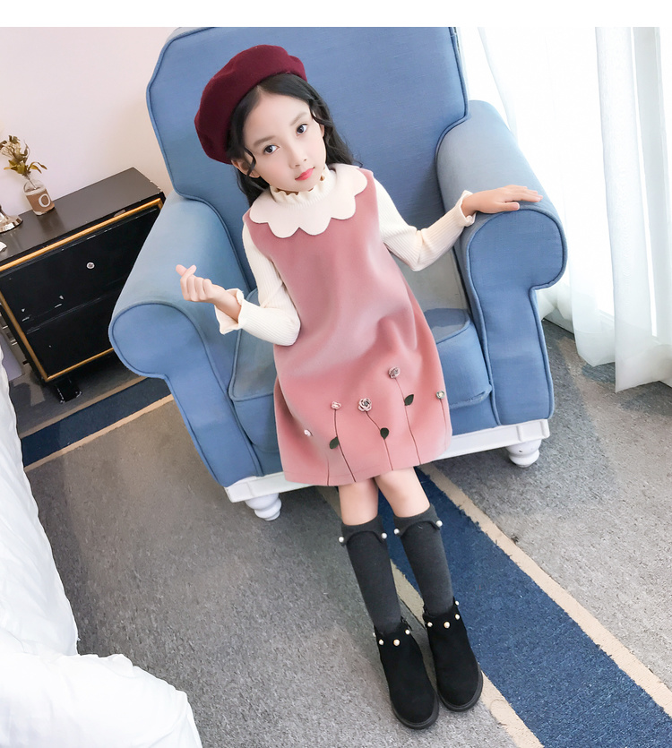 Váy vest bé gái mùa thu đông 2018 Quần áo trẻ em mới trong chiếc áo len cổ lọ trẻ em lớn Váy len trẻ em áo đầm trẻ em