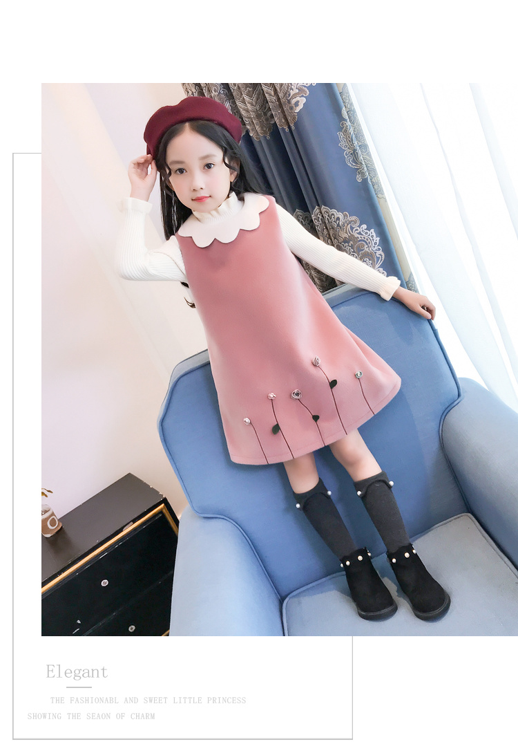 Váy vest bé gái mùa thu đông 2018 Quần áo trẻ em mới trong chiếc áo len cổ lọ trẻ em lớn Váy len trẻ em áo đầm trẻ em