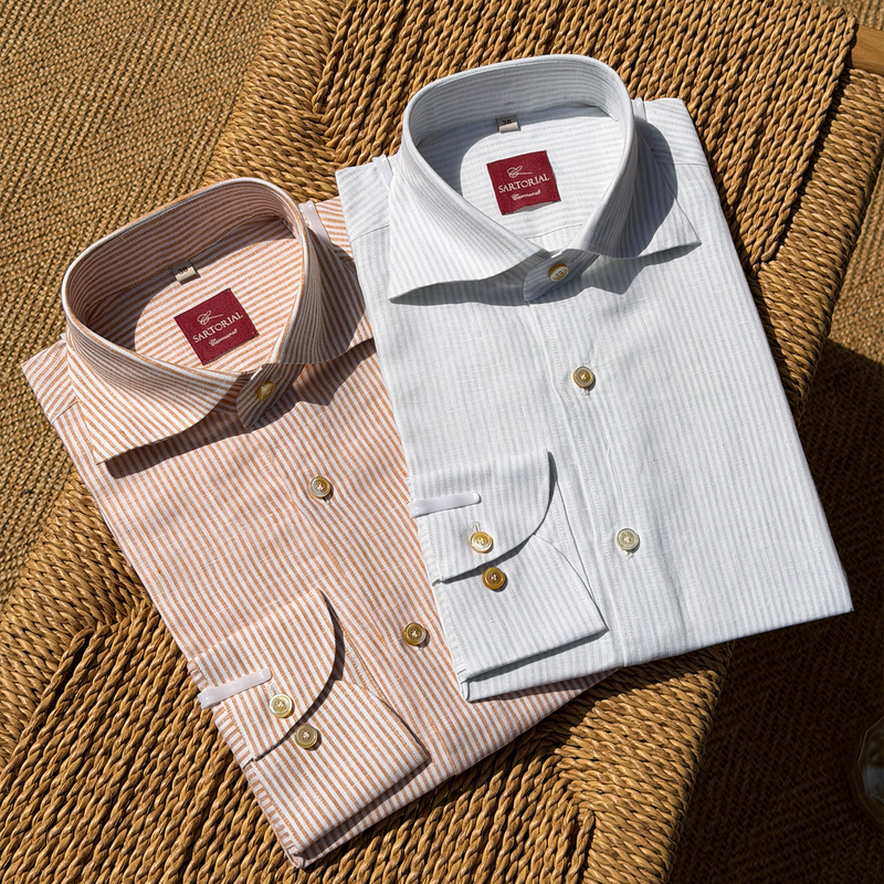 Cm Queen of Naples Monti Italian Fine-Striped Linen Three-Step Handmade Shirt Series 71/72 Cm Queen of Naples Monti Italian Fine-Striped Linen Three-Step Handmade Shirt Series 71/72
