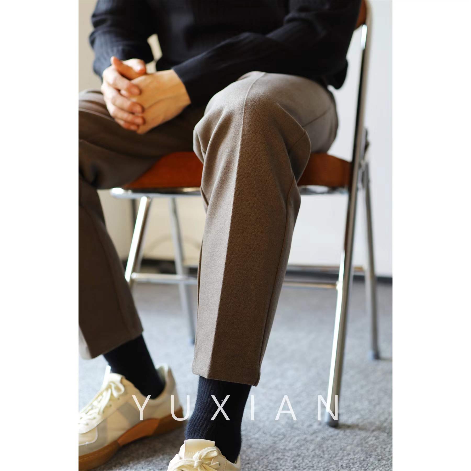 YUXIAN ユシアン 秋冬 ウール ロング 9点パンツ ストレート ゆったり メンズ ベーシック 厚手 ドレープ ビジネス スリムフィット
