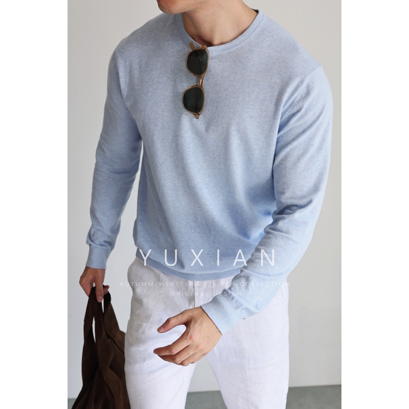 【Machine Washable Linen】Lightweight Linen and Pima Cotton Blend Breathable Knit Long-Sleeve Casual Old Money Style Spring/Summer