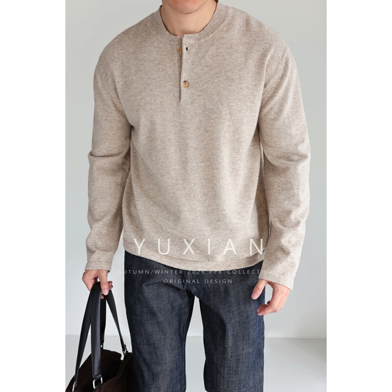 【100% Merino Wool】Italian Old Money Henry Collar Business Casual Knitted Long Sleeve T-Shirt Sweater for Men Autumn 【100% Merino Wool】Italian Old Money Henry Collar Business Casual Knitted Long Sleeve T-Shirt Sweater for Men Autumn