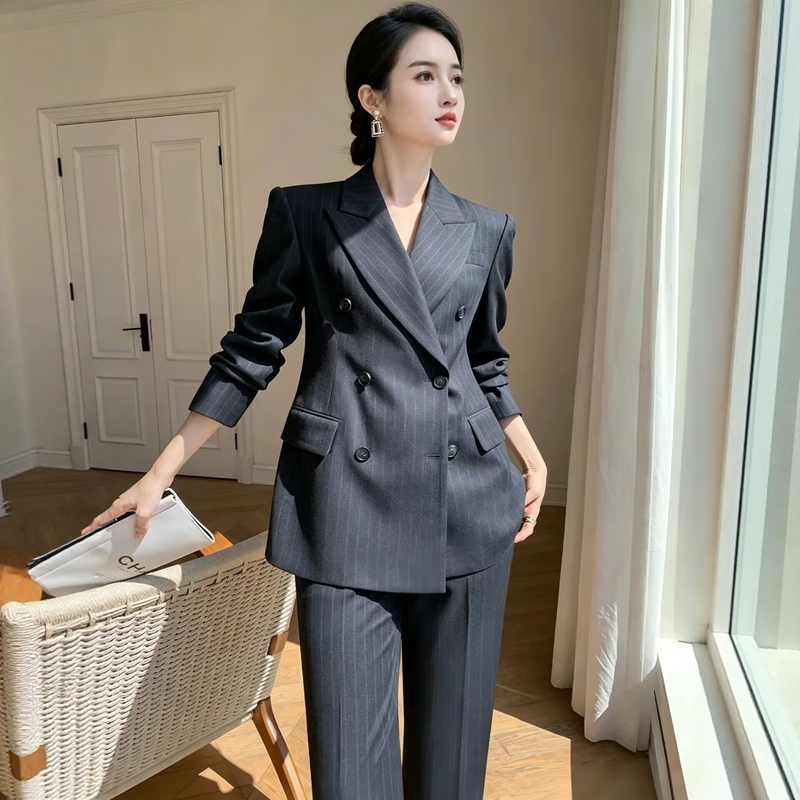 Autumn and Winter High-End Goddess-Style Suit Set in Navy Blue, Sophisticated Commuter Style, High-End Professional Blazer, New Model Autumn and Winter High-End Goddess-Style Suit Set in Navy Blue, Sophisticated Commuter Style, High-End Professional Blazer, New Model