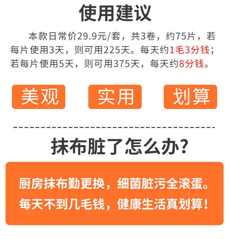 咔咔玛 水洗不沾油 干湿两用加厚一次性抹布 25片*3卷 图18
