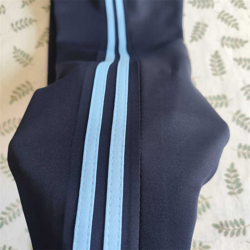Spring, Autumn, and Summer School Uniform Pants for Primary and Secondary School Students, Navy Blue and Light Blue with Two Stripes, Loose Fit, Ribbed Hem, Straight-Leg Sports Pants