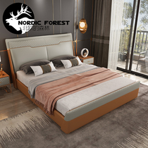 Bed modern minimalist 1 8 m double bed master bedroom with storage wedding bed light and luxurious soft bed Nordic minimalist genuine leather bed