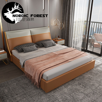 Light extravagant genuine leather bed 1 8 m master bedroom upscale atmospheric rear modern minimalist net red double soft foreskin wedding bed