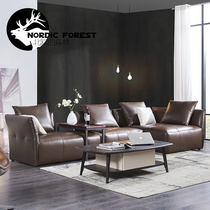  Nordic modern minimalist leather sofa living room first floor cowhide size apartment down L-shaped corner combination furniture