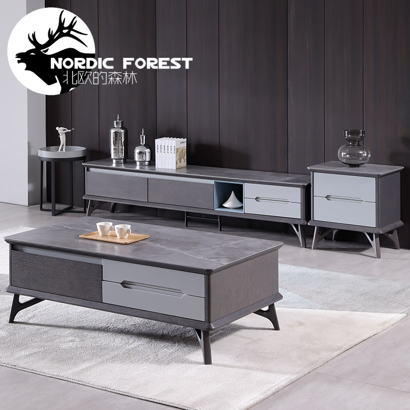 Slate coffee table TV cabinet combination light luxury small apartment Nordic modern minimalist Italian living room furniture drawer cabinet