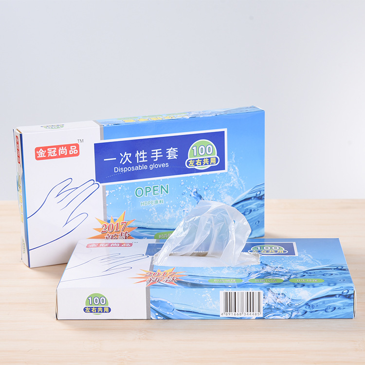 Disposable gloves film thickened catering kitchen environmental protection transparent PE sanitary gloves 100 pull-out boxes