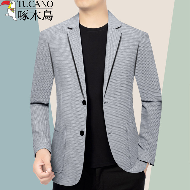 Woodpecker men's summer ice silk suit jacket 2024 new high-end high-end middle-aged thin casual suit clothes ປ້ອງກັນແສງແດດ