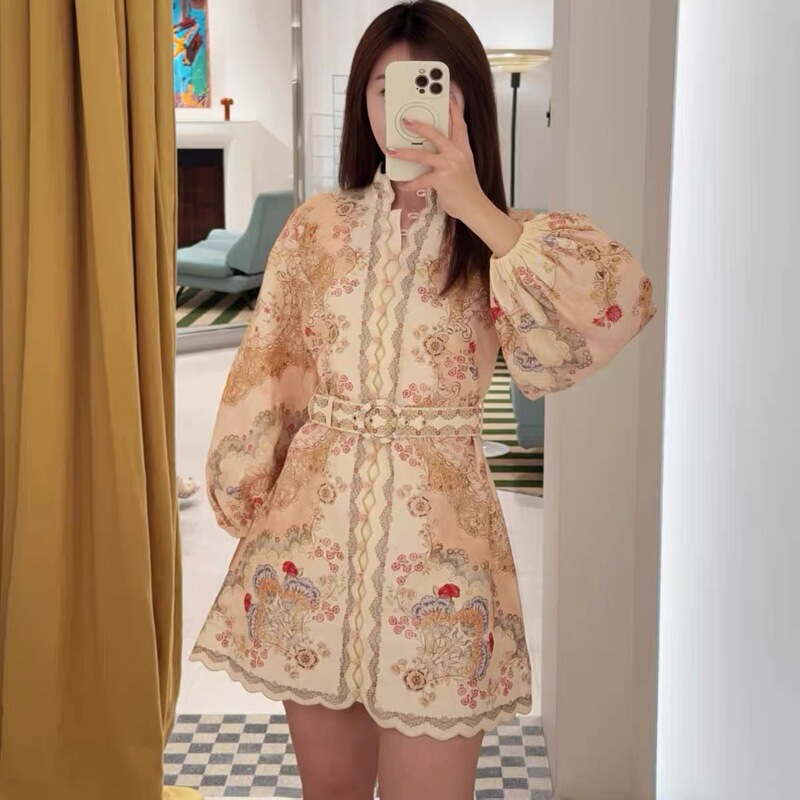 Z's 2026 Spring and Summer New Resort Swimwear New Linen Floral Pattern Mini Dress for Women