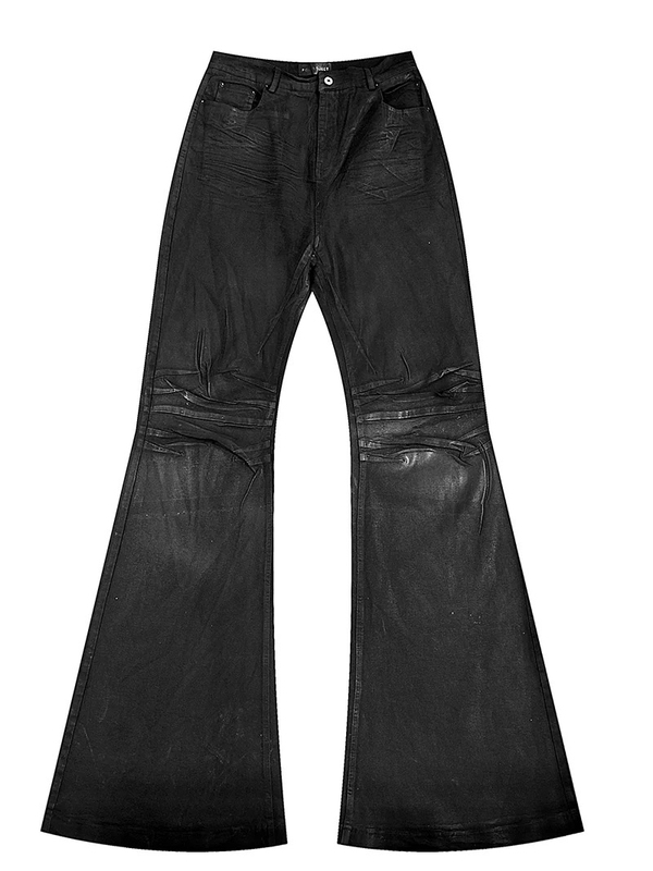 Popproject Hand-Brushed Waxed Vinyl-Coated Stretchy Micro-Flared Jeans Floor-Length Wax Pants Bootcut