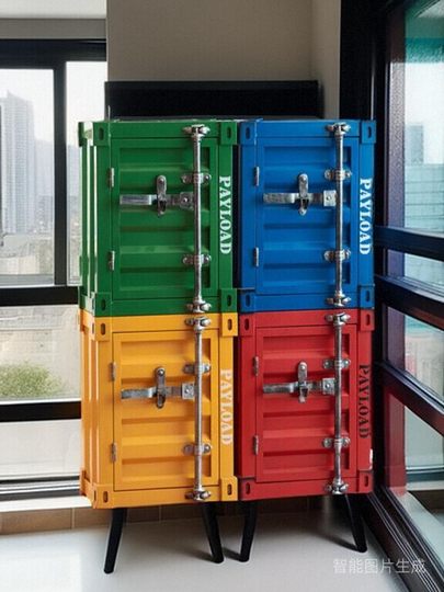 工业风集装箱模型垃圾桶酒吧客厅装饰摆件收纳柜垃圾桶书柜鞋柜酒