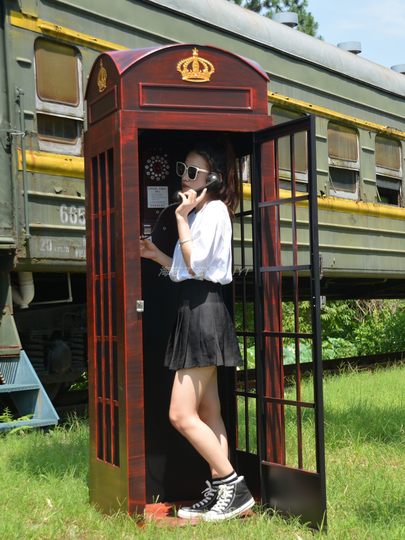 Trendy Store Decoration Iron Art Pink Telephone Booth Storage Cabinet Mailbox Vintage Street Sign Large Props