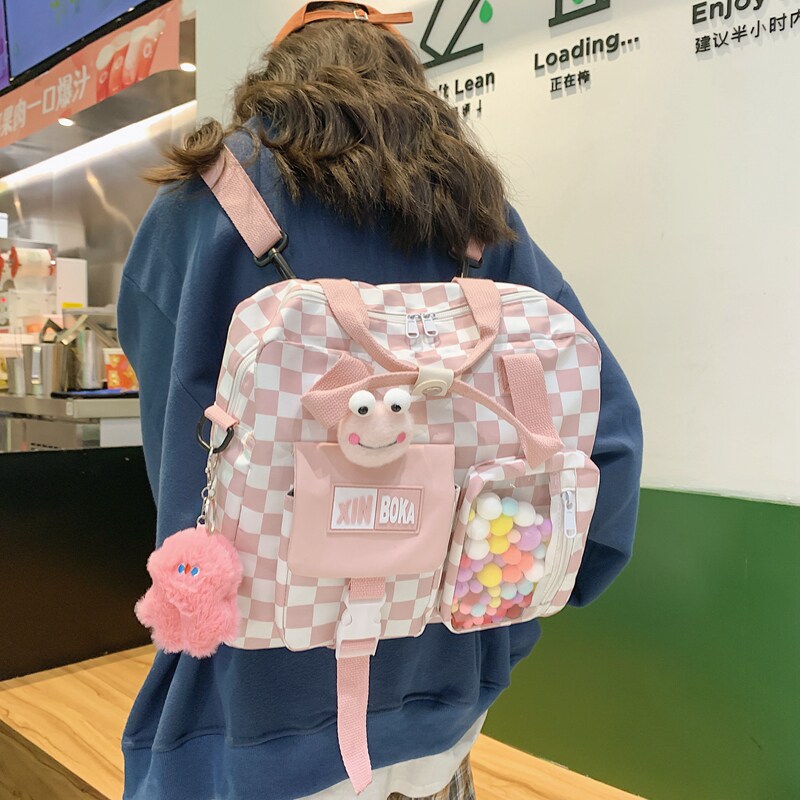 Mommy bag baby bag large capacity 100 lap fashion cute hand double shoulder rear shoulder bag checkered out single shoulder inclined satchel wave