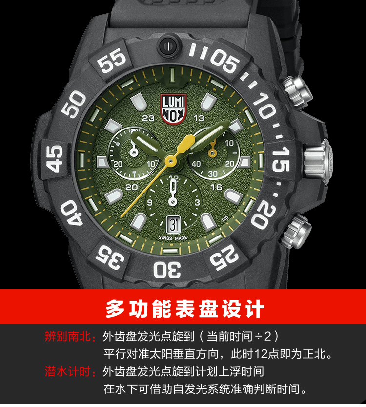 Đồng hồ quân đội Thụy Sĩ LUMINOX Lei Meinuo 3597 thể thao ngoài trời thể dục đa chức năng đồng hồ chống nước dạ quang - Giao tiếp / Điều hướng / Đồng hồ ngoài trời đồng hồ breitling