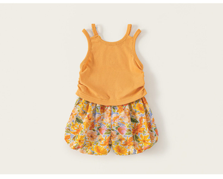 Girls' Summer Outfit: Sweet Thin Vest and Floral Bloomers, Stylish Summer Suspender Shorts for Baby Girls — 21