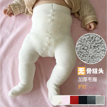 Winter baby thickened combed cotton terry belly pantyhose children baby warm leggings socks boneless stitch socks