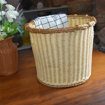  Simple rattan woven dirty clothes basket with suction Living room desktop toy basket Bedroom round bucket washable towel storage basket